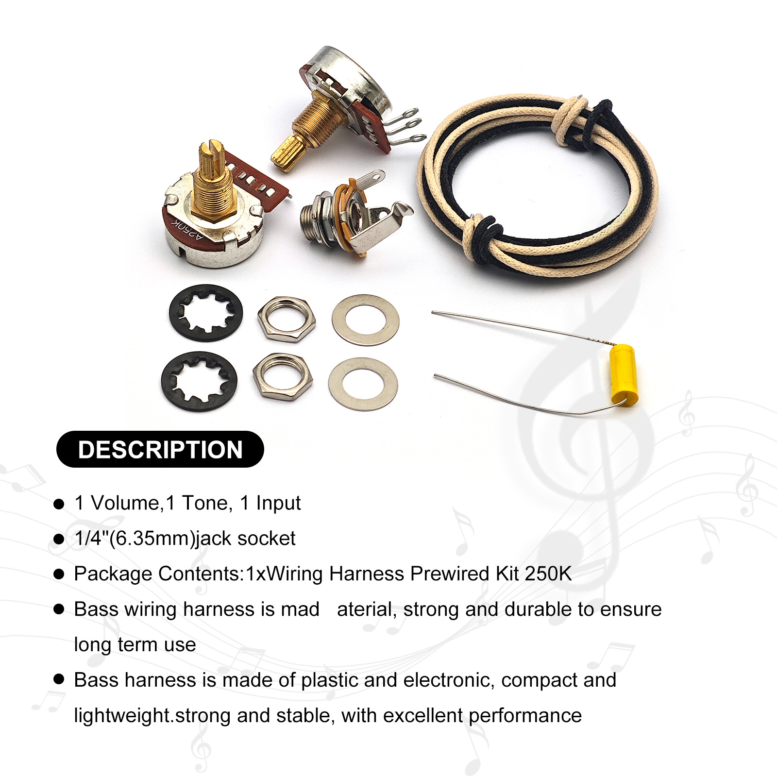 Diy Guitar Electronics Kit - Harness Kabel Gitar Bass 1 Volume